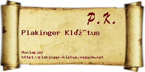 Plakinger Klétus névjegykártya